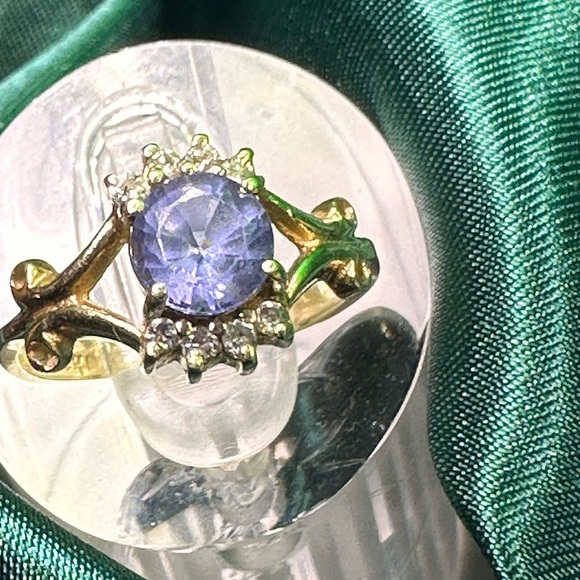 Vintage 14K Gold Ring Size 4.5 Blue Gemstone Diamond Accents 2.37g total Estate - Picture 7 of 14
